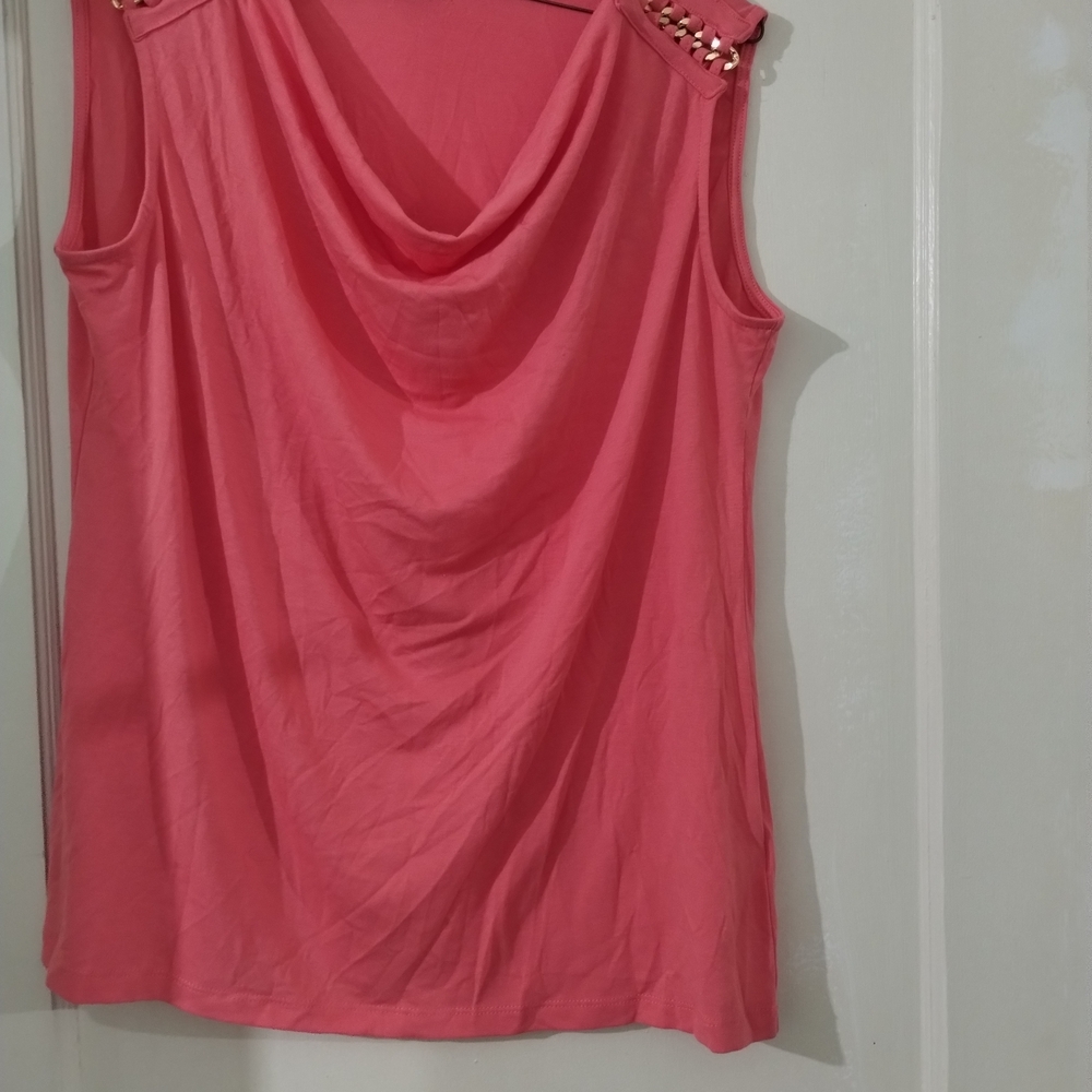 Metaphor Coral Sleeveless Blouse with Chain Accents